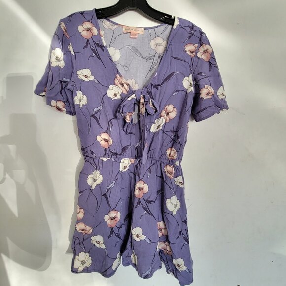 Band of Gypsies Floral Indigo Blue Tie Front Flutter Short Sleeve Romper Small - Picture 1 of 14